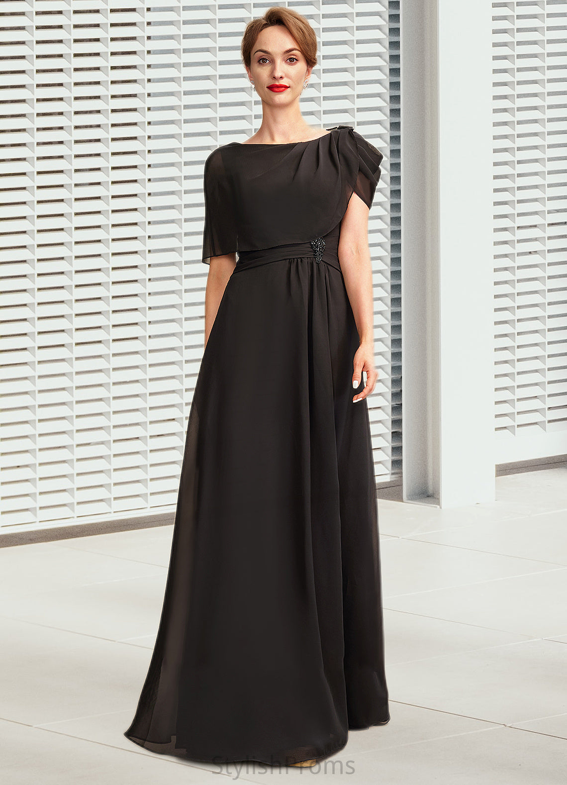 Jenna A-Line Scoop Neck Floor-Length Chiffon Mother of the Bride Dress With Ruffle Beading HQ126P0014970