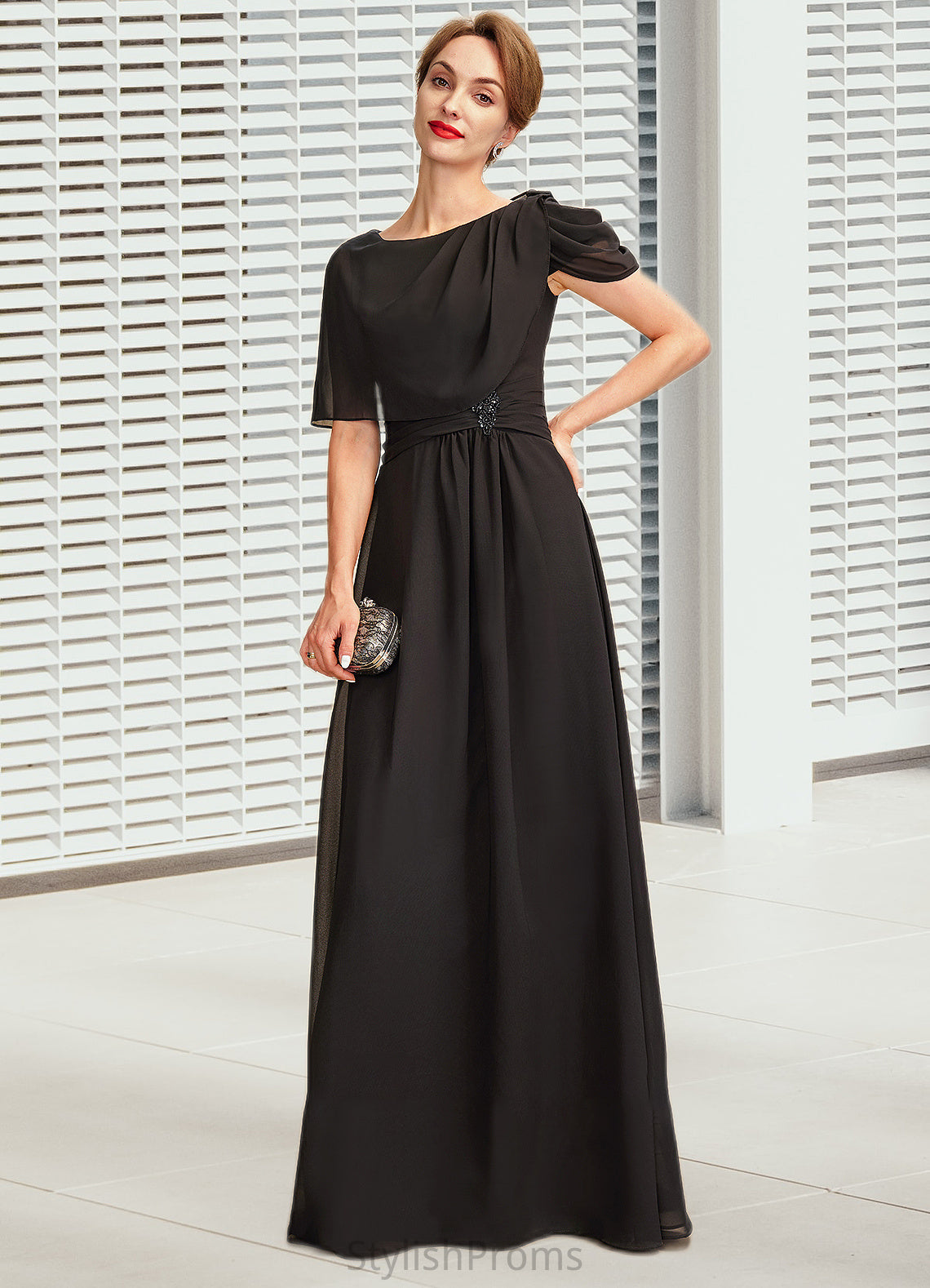 Jenna A-Line Scoop Neck Floor-Length Chiffon Mother of the Bride Dress With Ruffle Beading HQ126P0014970