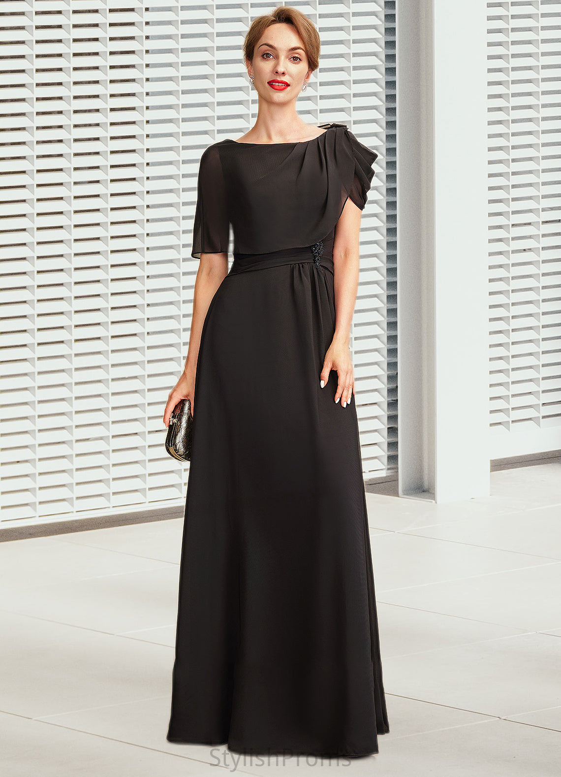 Jenna A-Line Scoop Neck Floor-Length Chiffon Mother of the Bride Dress With Ruffle Beading HQ126P0014970