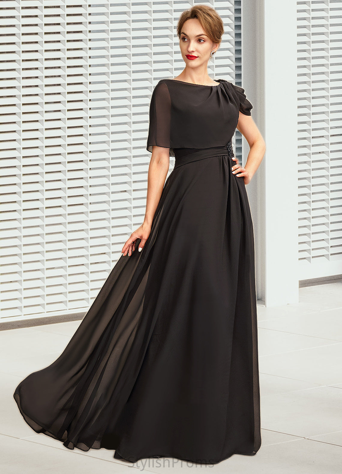 Jenna A-Line Scoop Neck Floor-Length Chiffon Mother of the Bride Dress With Ruffle Beading HQ126P0014970