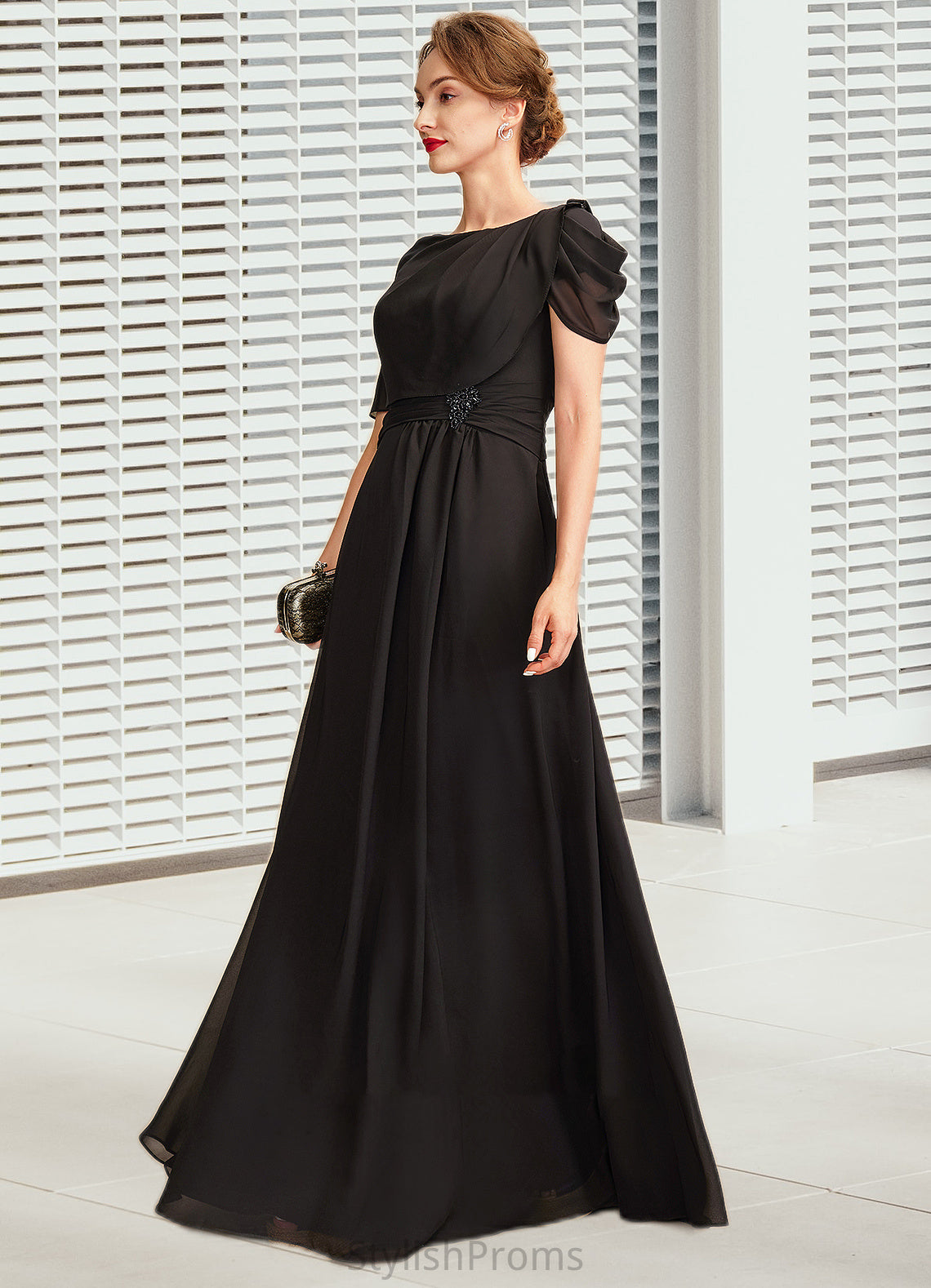 Jenna A-Line Scoop Neck Floor-Length Chiffon Mother of the Bride Dress With Ruffle Beading HQ126P0014970