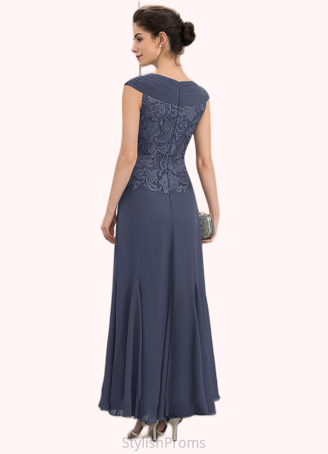 Makena A-Line V-neck Ankle-Length Chiffon Lace Mother of the Bride Dress With Ruffle Beading HQ126P0014971