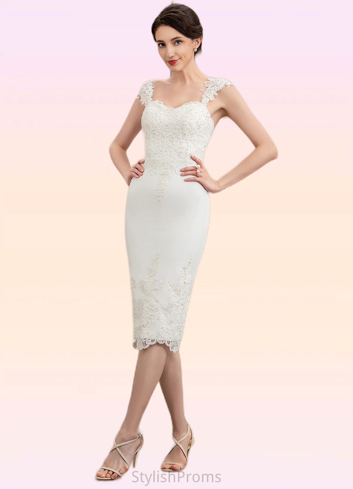 Greta Sheath/Column Sweetheart Knee-Length Lace Stretch Crepe Mother of the Bride Dress With Beading HQ126P0014973