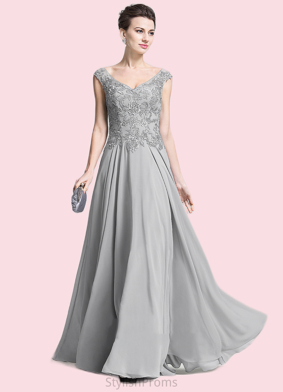 Carissa A-Line V-neck Floor-Length Chiffon Mother of the Bride Dress With Appliques Lace HQ126P0014974