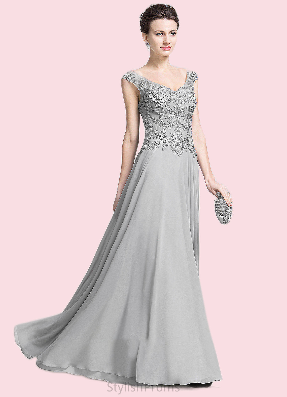 Carissa A-Line V-neck Floor-Length Chiffon Mother of the Bride Dress With Appliques Lace HQ126P0014974