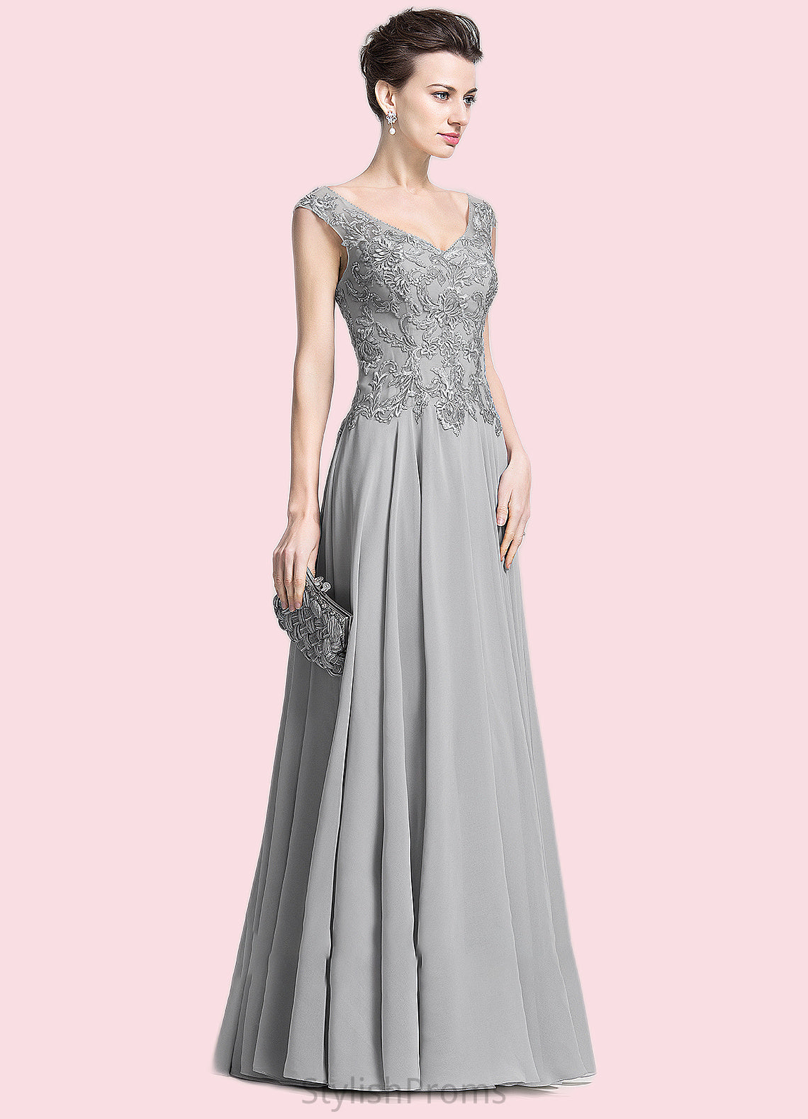 Carissa A-Line V-neck Floor-Length Chiffon Mother of the Bride Dress With Appliques Lace HQ126P0014974