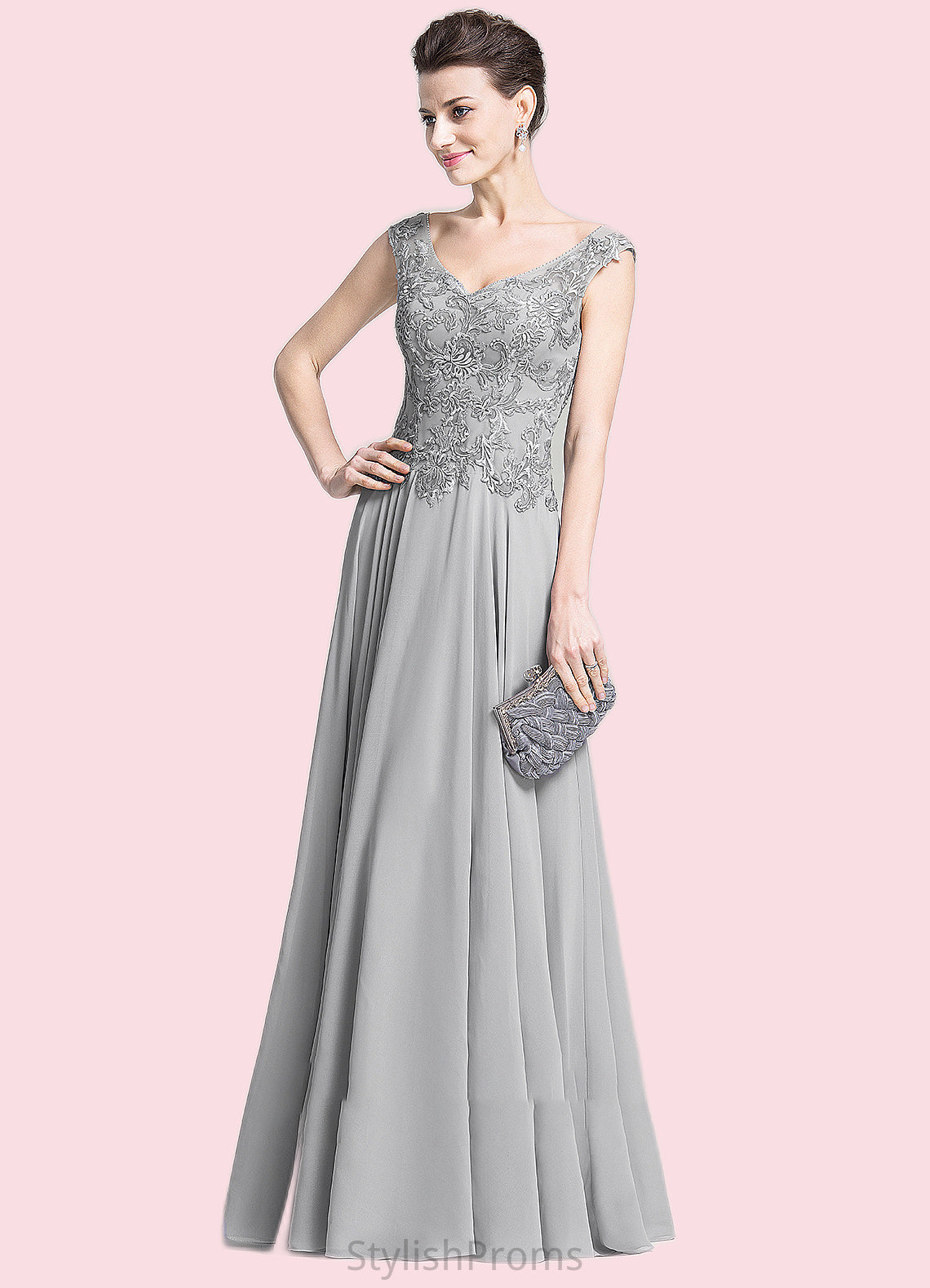 Carissa A-Line V-neck Floor-Length Chiffon Mother of the Bride Dress With Appliques Lace HQ126P0014974