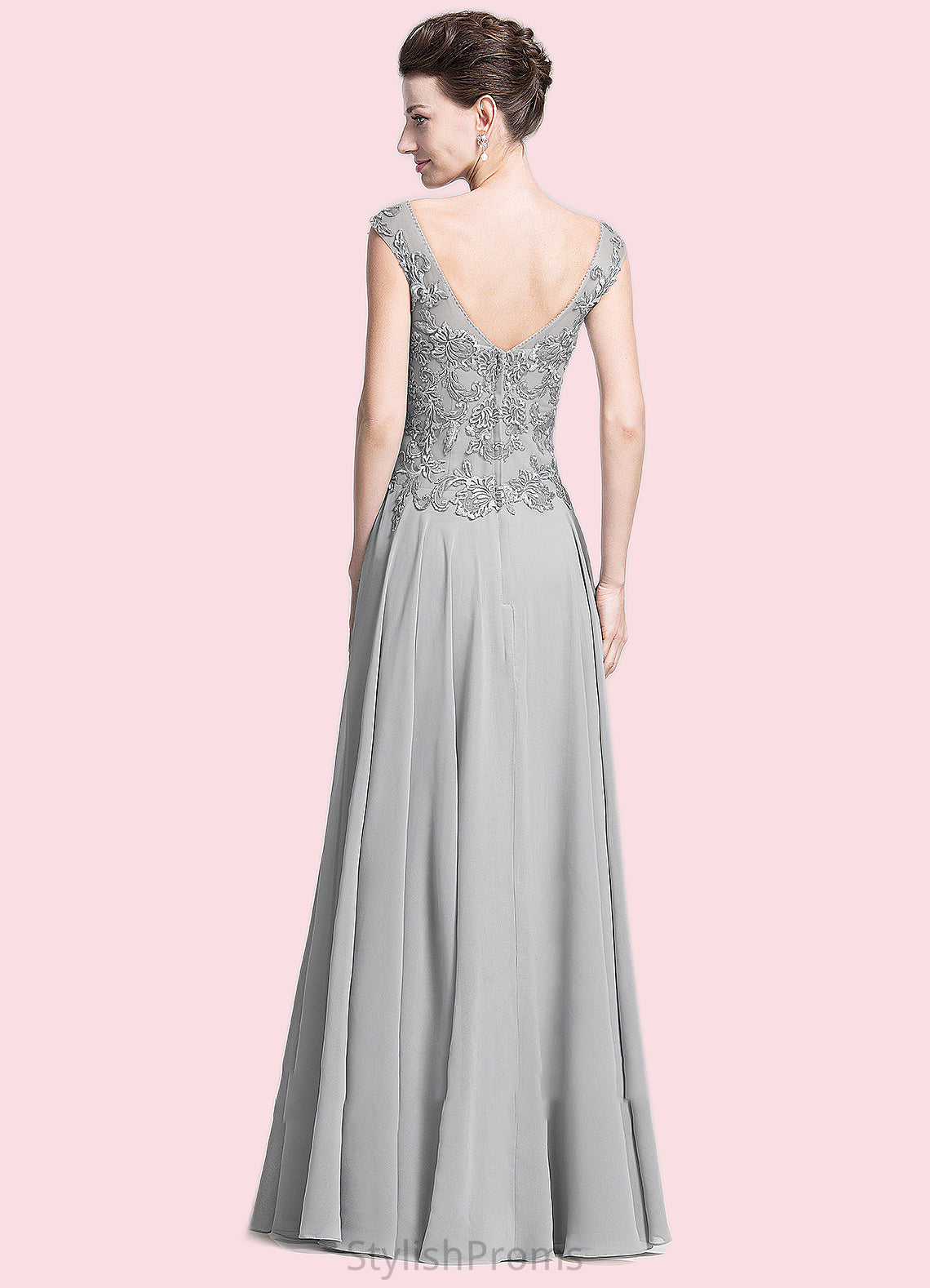 Carissa A-Line V-neck Floor-Length Chiffon Mother of the Bride Dress With Appliques Lace HQ126P0014974