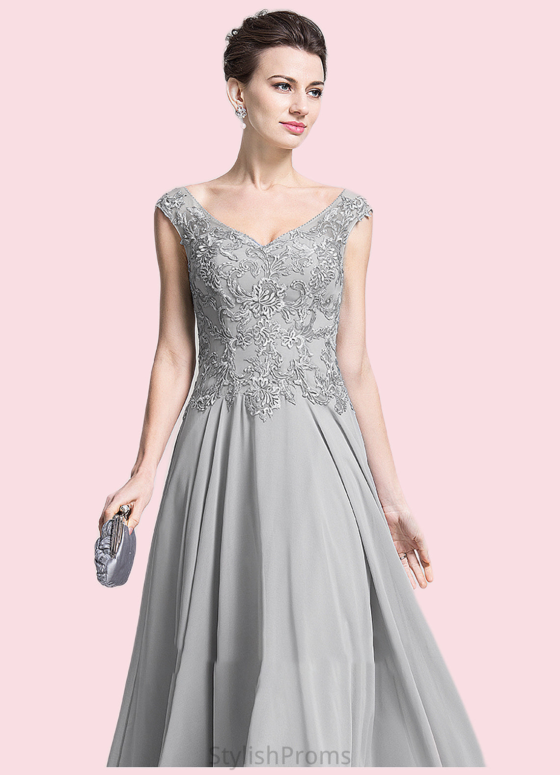 Carissa A-Line V-neck Floor-Length Chiffon Mother of the Bride Dress With Appliques Lace HQ126P0014974