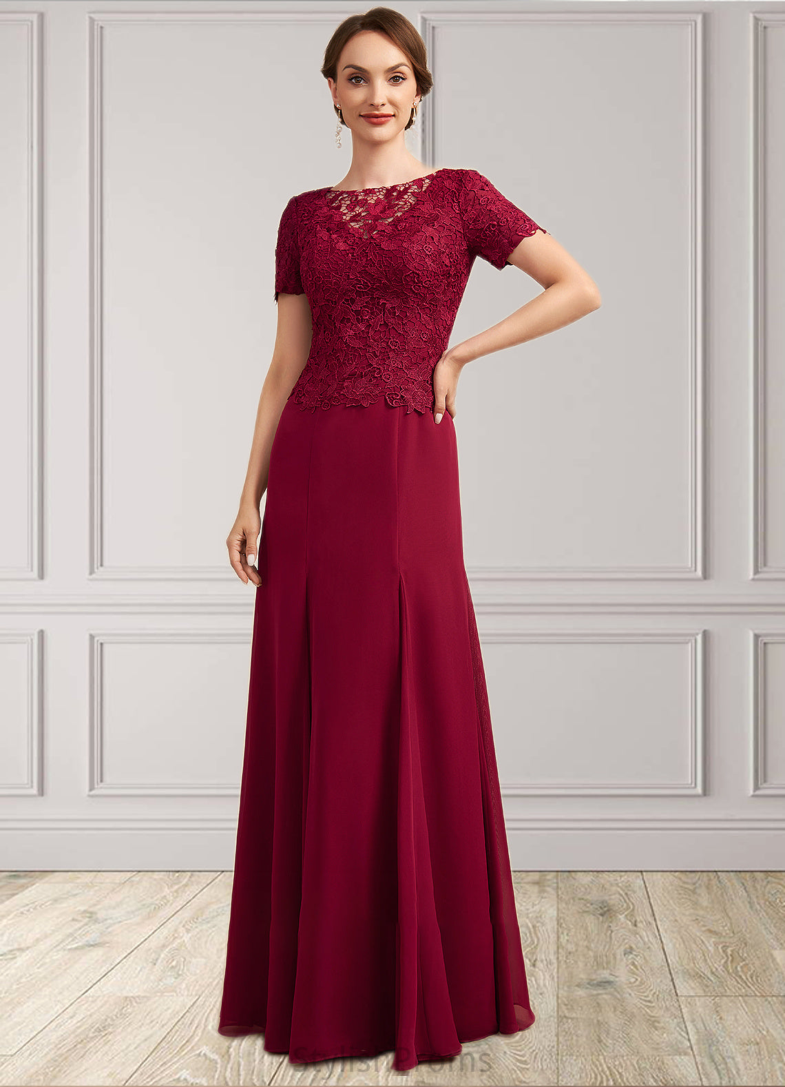 Hailee Trumpet/Mermaid Scoop Neck Floor-Length Chiffon Lace Mother of the Bride Dress HQ126P0014979