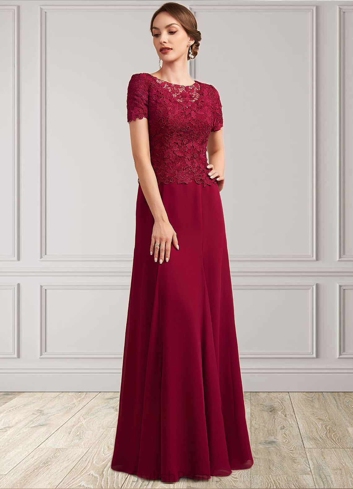 Hailee Trumpet/Mermaid Scoop Neck Floor-Length Chiffon Lace Mother of the Bride Dress HQ126P0014979