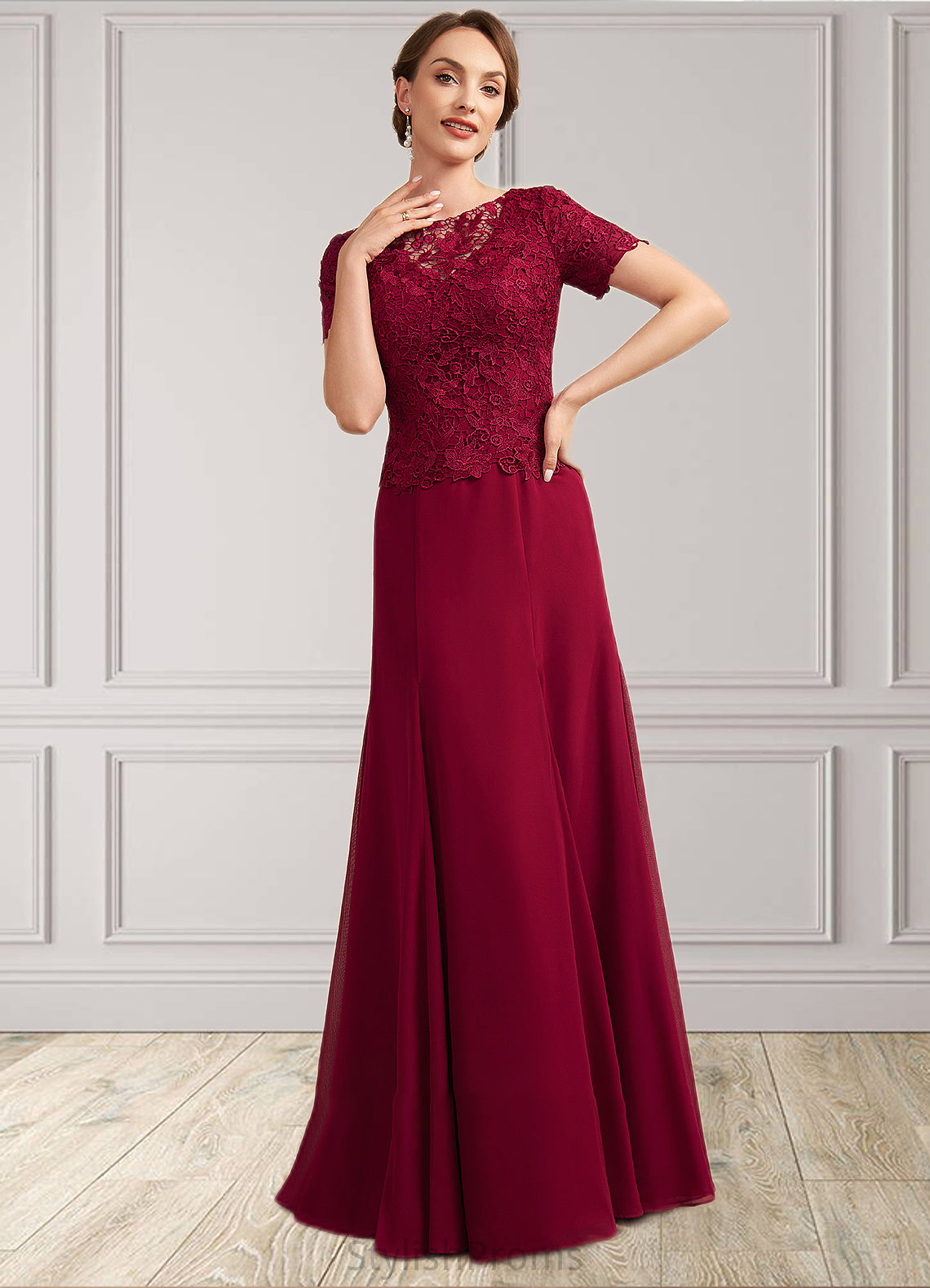 Hailee Trumpet/Mermaid Scoop Neck Floor-Length Chiffon Lace Mother of the Bride Dress HQ126P0014979