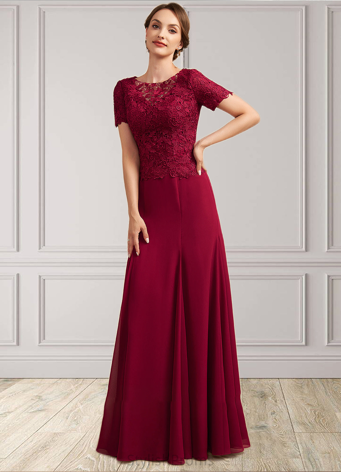 Hailee Trumpet/Mermaid Scoop Neck Floor-Length Chiffon Lace Mother of the Bride Dress HQ126P0014979