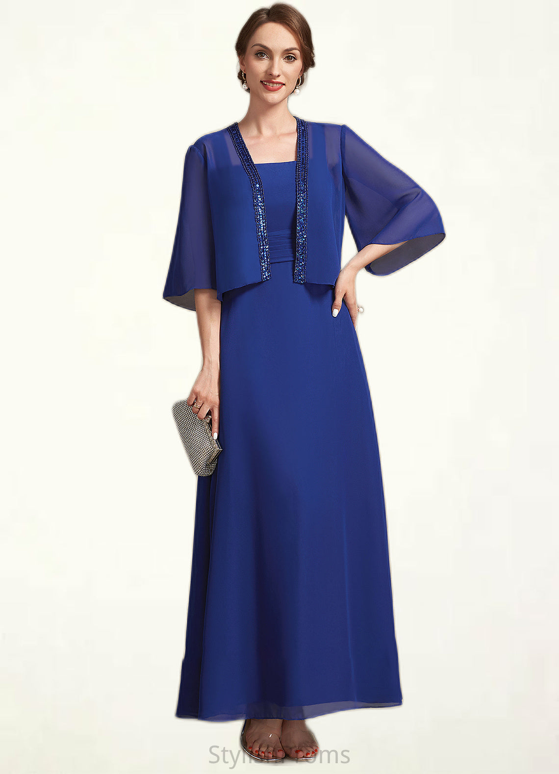 Suzanne A-Line Square Neckline Ankle-Length Chiffon Mother of the Bride Dress With Ruffle HQ126P0014982