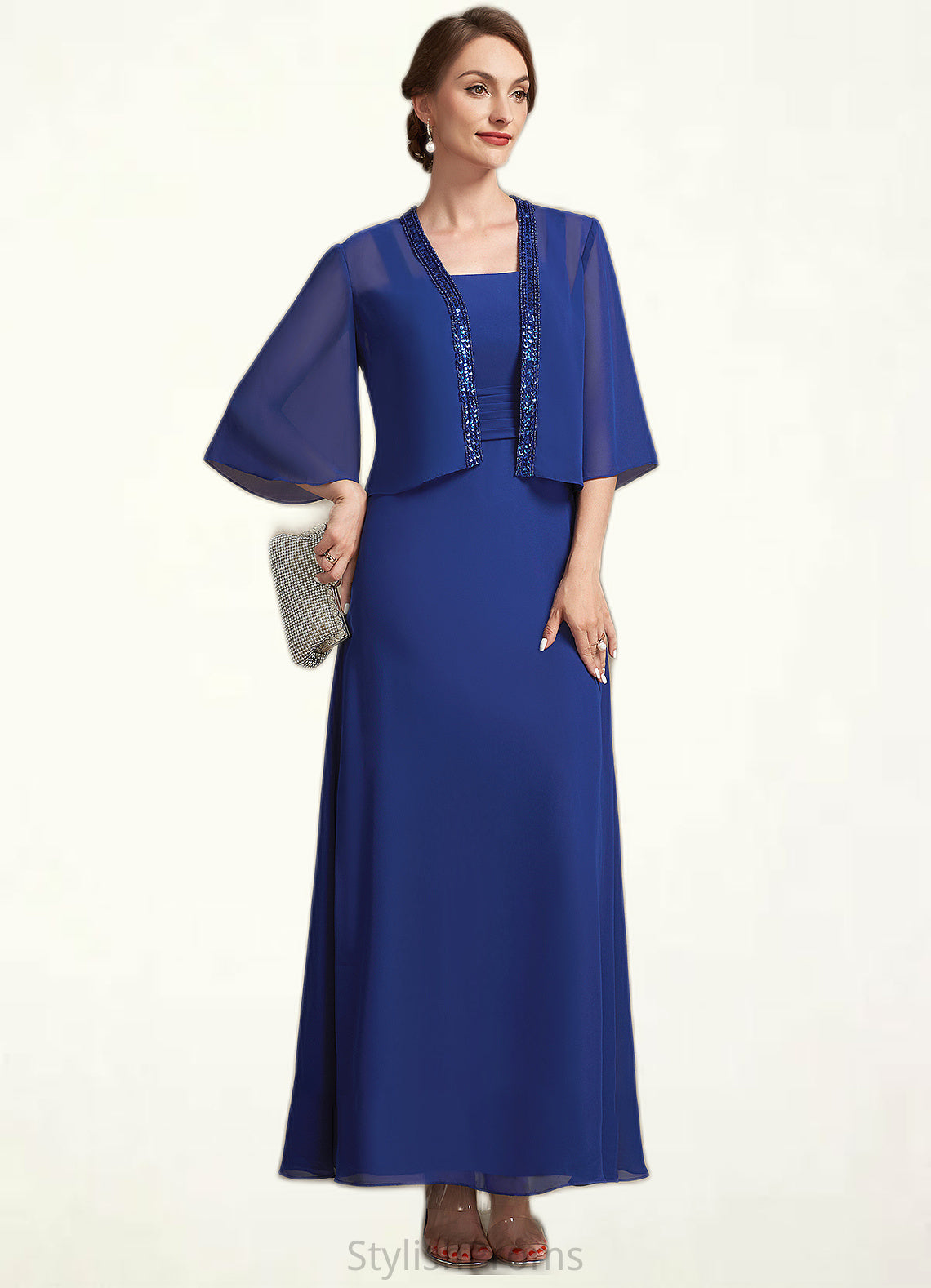 Suzanne A-Line Square Neckline Ankle-Length Chiffon Mother of the Bride Dress With Ruffle HQ126P0014982