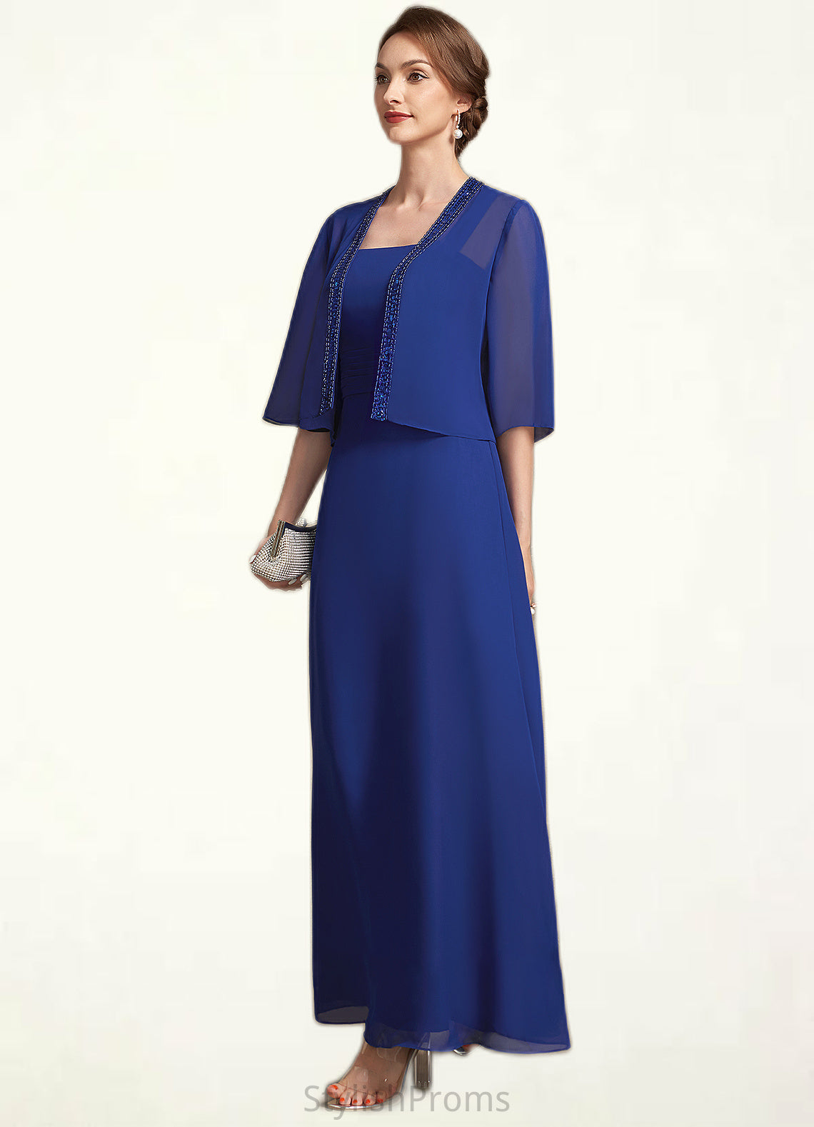 Suzanne A-Line Square Neckline Ankle-Length Chiffon Mother of the Bride Dress With Ruffle HQ126P0014982