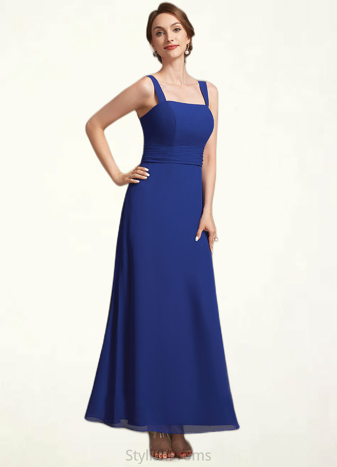 Suzanne A-Line Square Neckline Ankle-Length Chiffon Mother of the Bride Dress With Ruffle HQ126P0014982