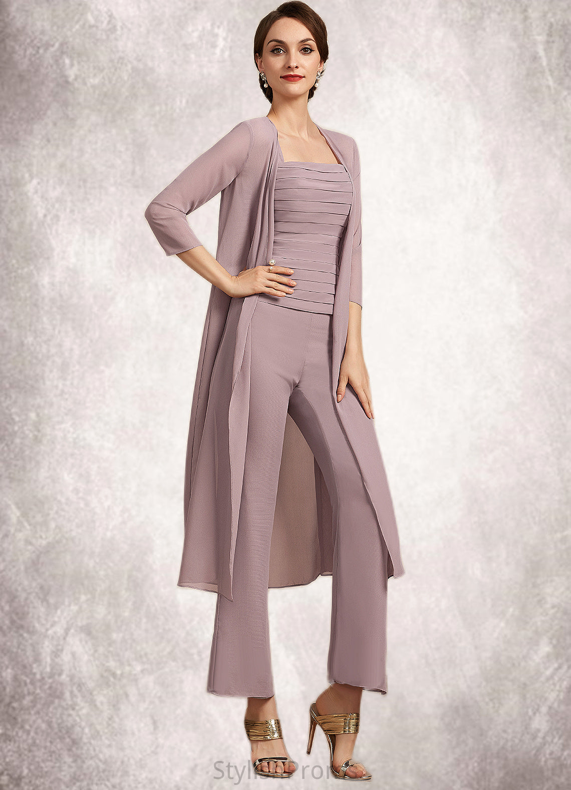 Autumn Jumpsuit/Pantsuit Square Neckline Ankle-Length Chiffon Mother of the Bride Dress With Ruffle HQ126P0014984