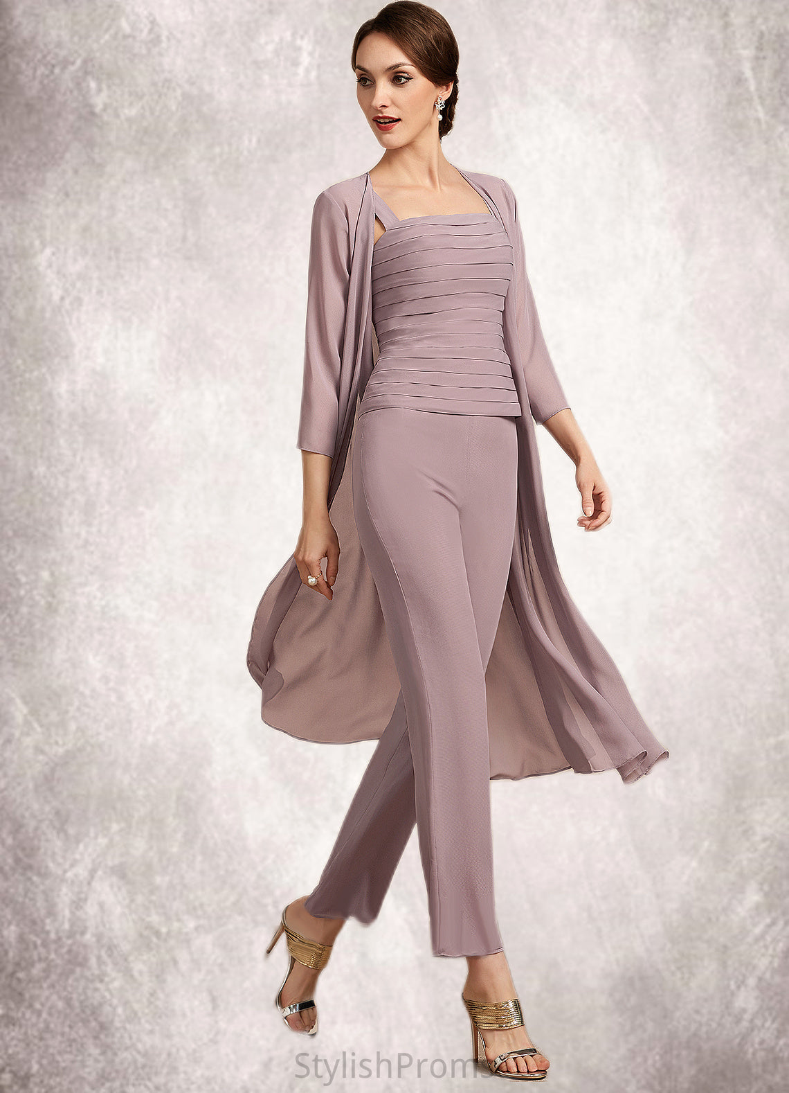 Autumn Jumpsuit/Pantsuit Square Neckline Ankle-Length Chiffon Mother of the Bride Dress With Ruffle HQ126P0014984