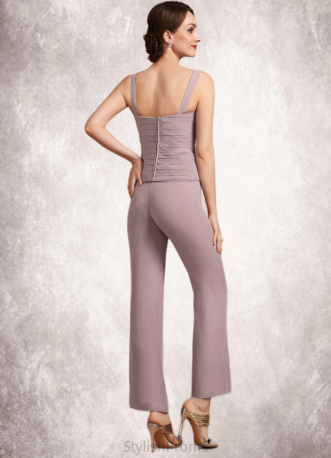 Autumn Jumpsuit/Pantsuit Square Neckline Ankle-Length Chiffon Mother of the Bride Dress With Ruffle HQ126P0014984