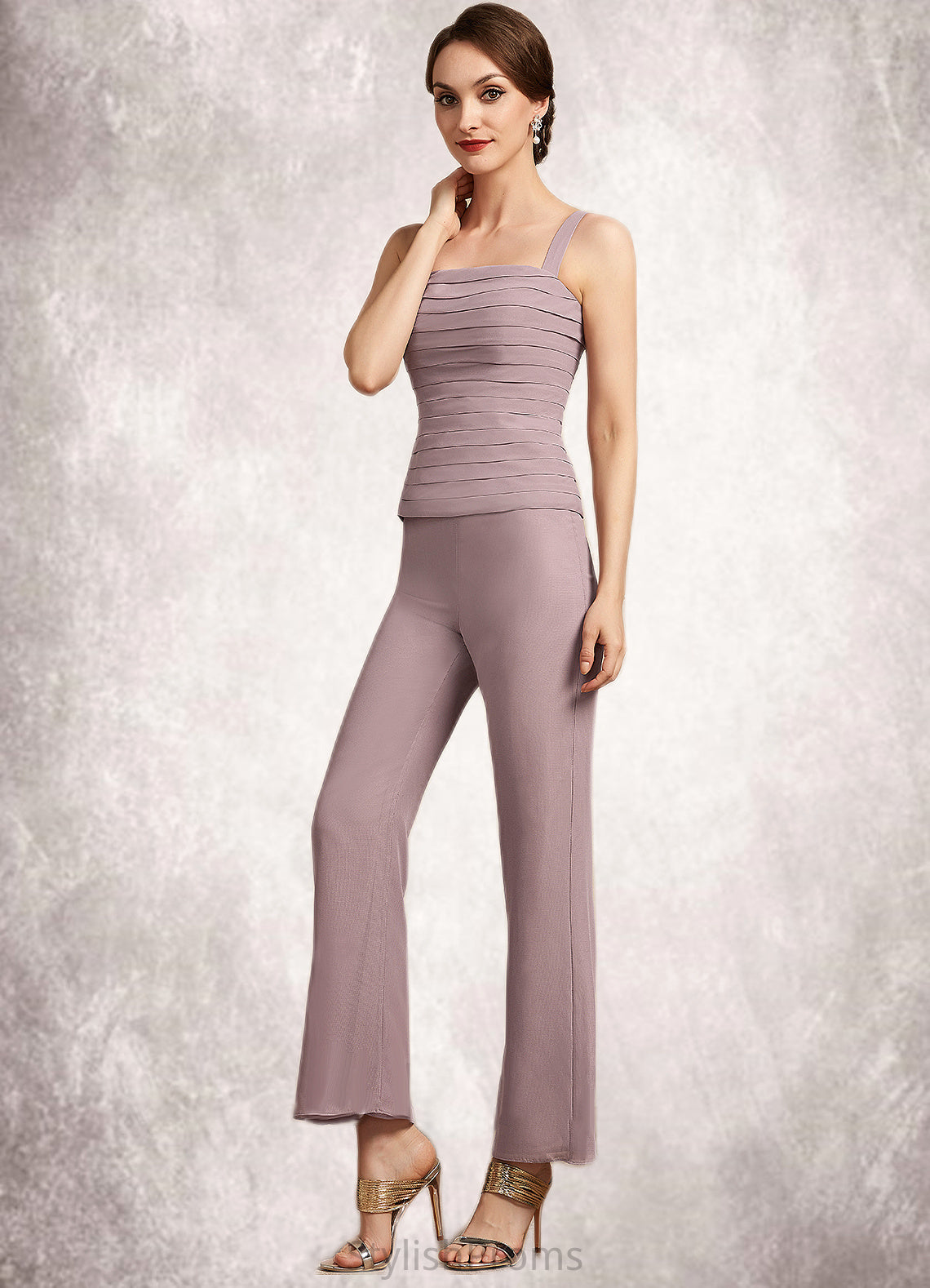 Autumn Jumpsuit/Pantsuit Square Neckline Ankle-Length Chiffon Mother of the Bride Dress With Ruffle HQ126P0014984