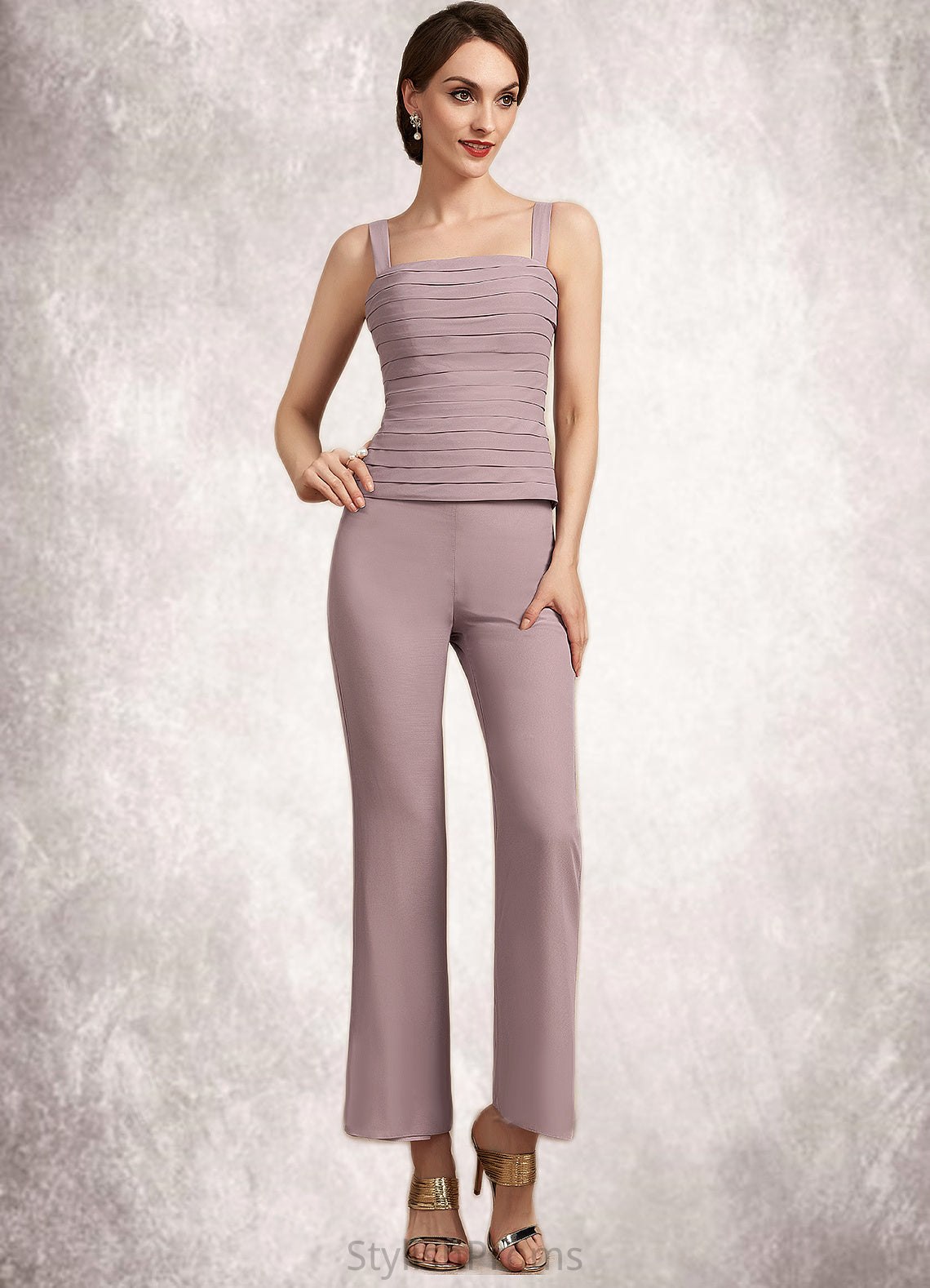 Autumn Jumpsuit/Pantsuit Square Neckline Ankle-Length Chiffon Mother of the Bride Dress With Ruffle HQ126P0014984