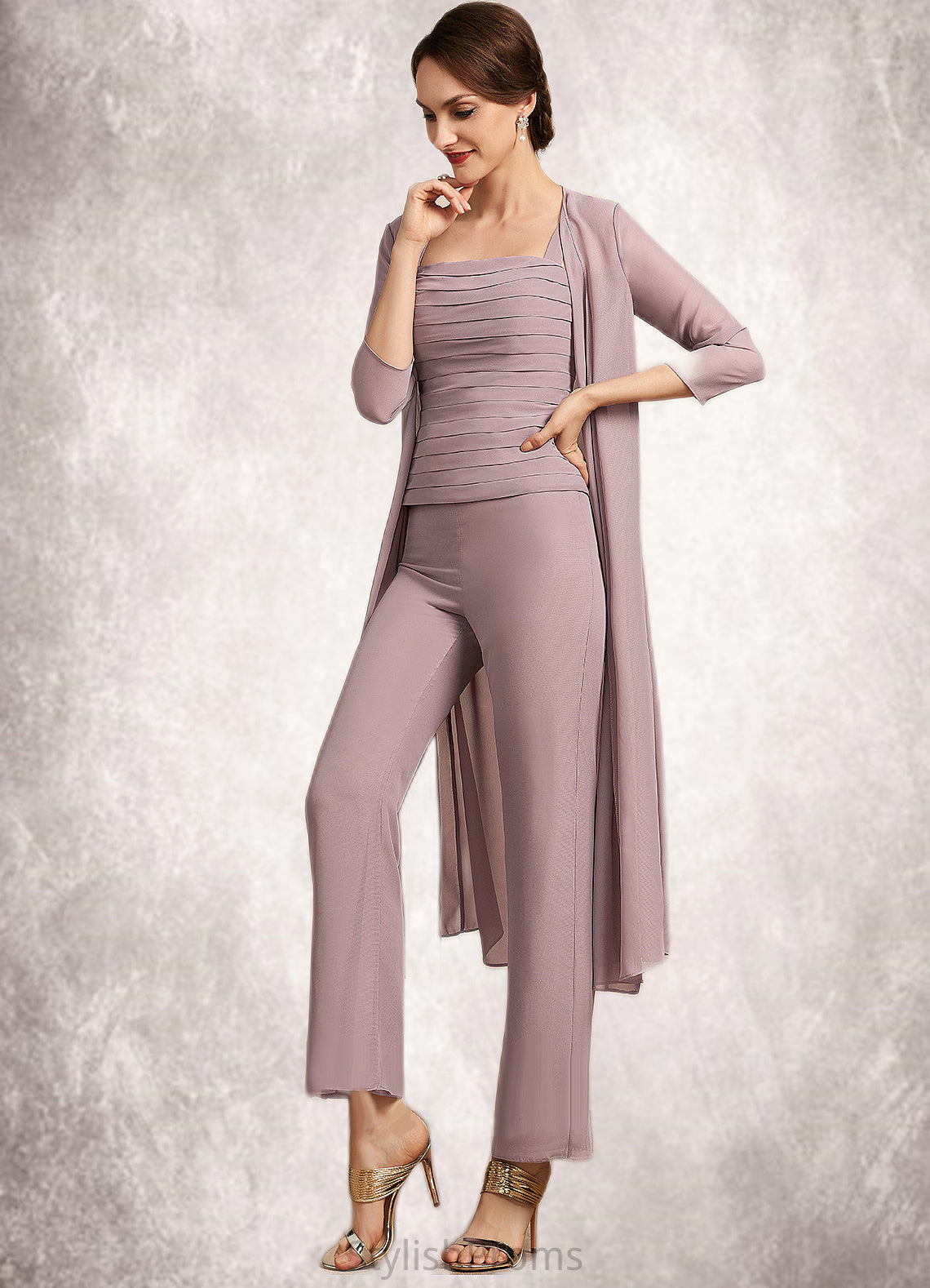 Autumn Jumpsuit/Pantsuit Square Neckline Ankle-Length Chiffon Mother of the Bride Dress With Ruffle HQ126P0014984