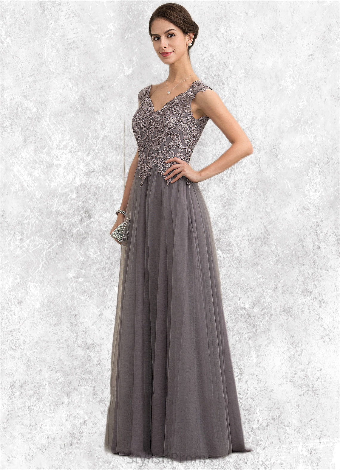 Pam A-Line/Princess V-neck Floor-Length Tulle Lace Mother of the Bride Dress With Sequins HQ126P0014985