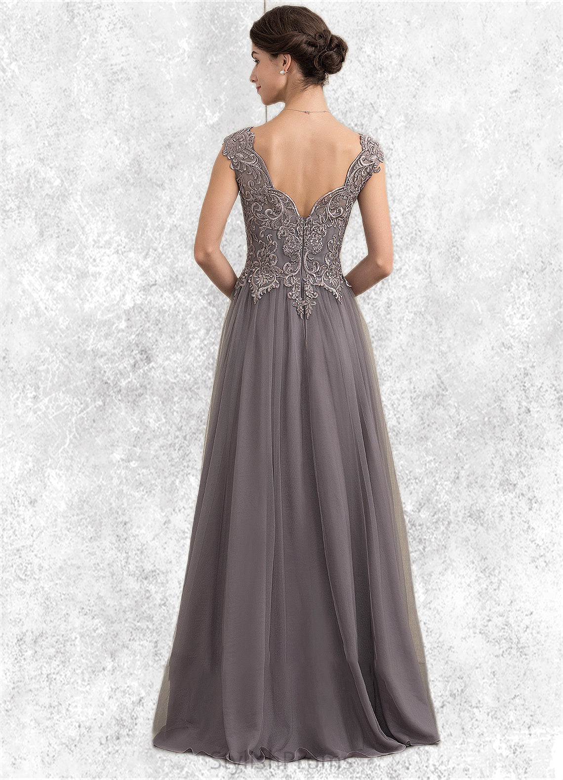 Pam A-Line/Princess V-neck Floor-Length Tulle Lace Mother of the Bride Dress With Sequins HQ126P0014985