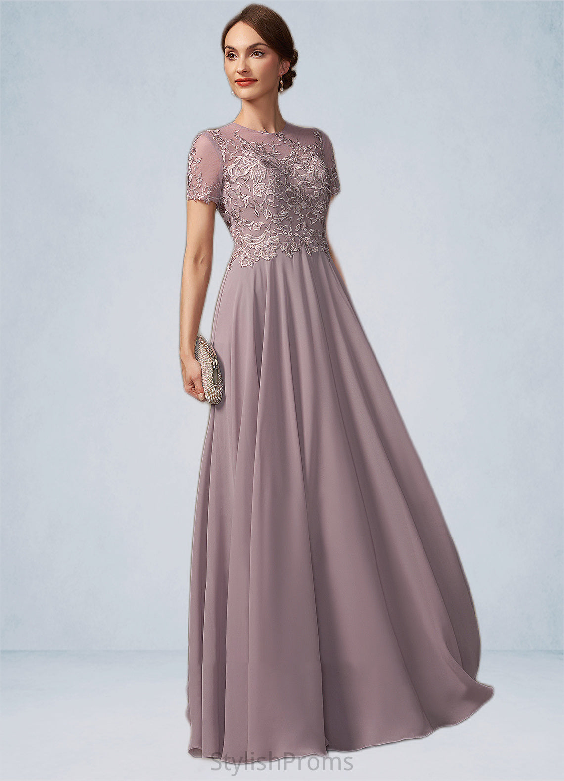 Jessie A-Line Scoop Neck Floor-Length Chiffon Lace Mother of the Bride Dress With Beading Sequins HQ126P0014987