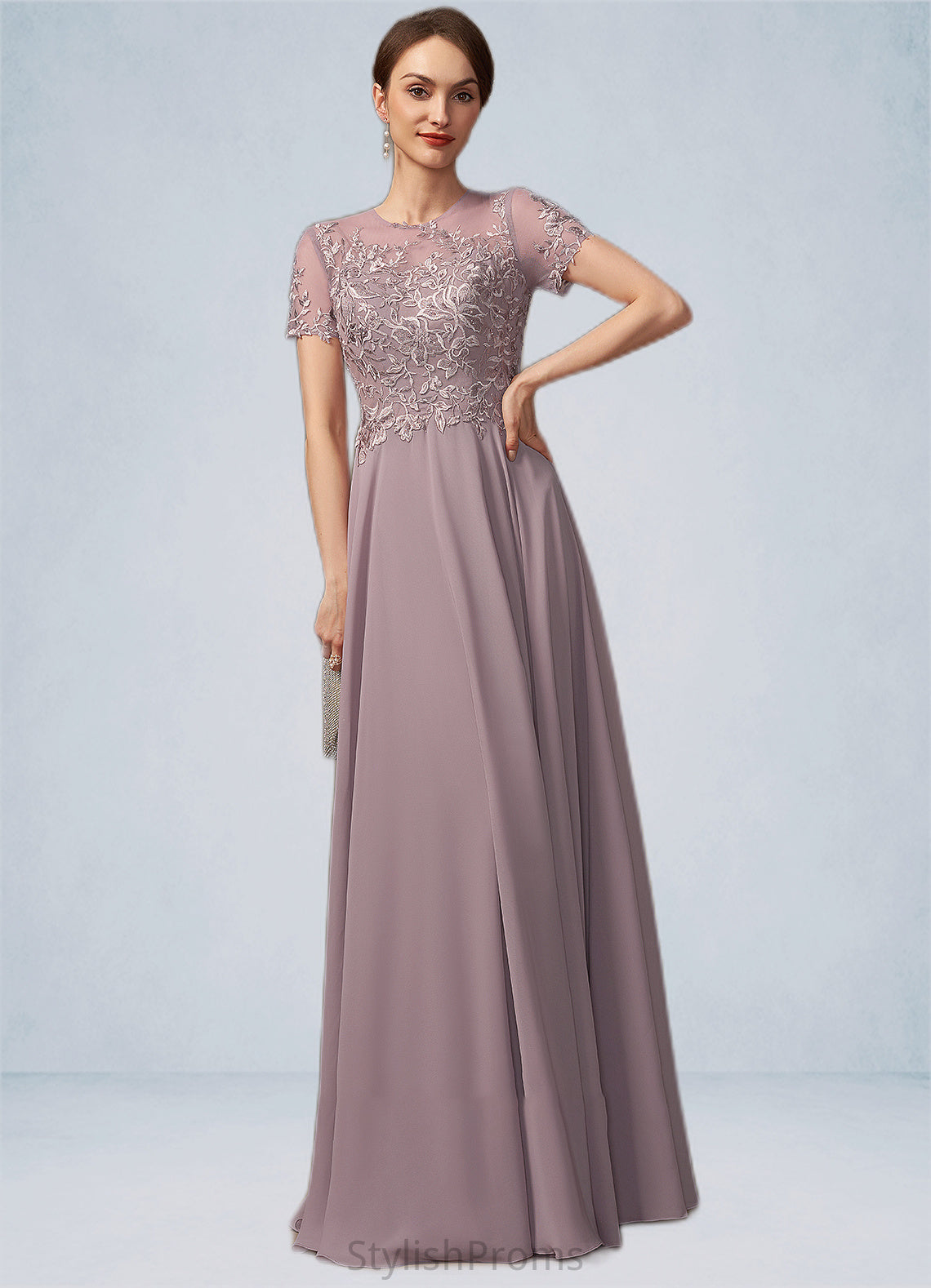 Jessie A-Line Scoop Neck Floor-Length Chiffon Lace Mother of the Bride Dress With Beading Sequins HQ126P0014987