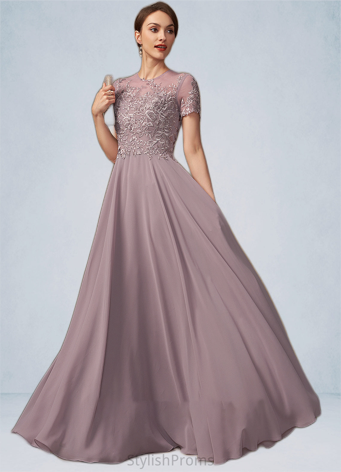 Jessie A-Line Scoop Neck Floor-Length Chiffon Lace Mother of the Bride Dress With Beading Sequins HQ126P0014987