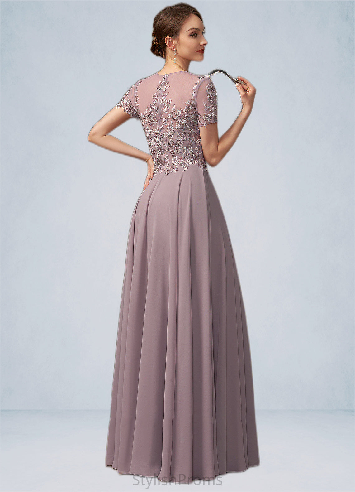 Jessie A-Line Scoop Neck Floor-Length Chiffon Lace Mother of the Bride Dress With Beading Sequins HQ126P0014987