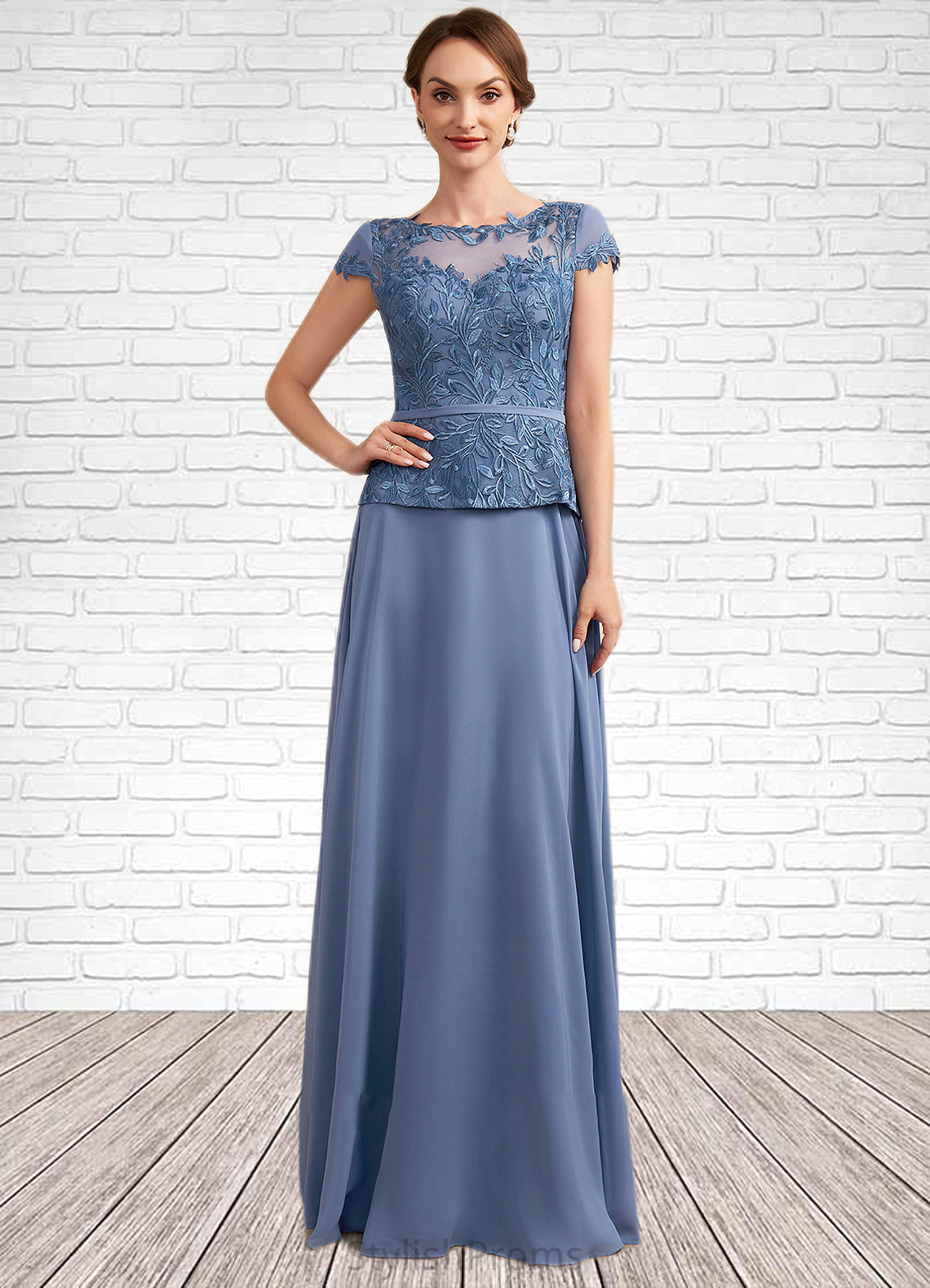 Dalia A-Line Scoop Neck Floor-Length Chiffon Lace Mother of the Bride Dress HQ126P0014989