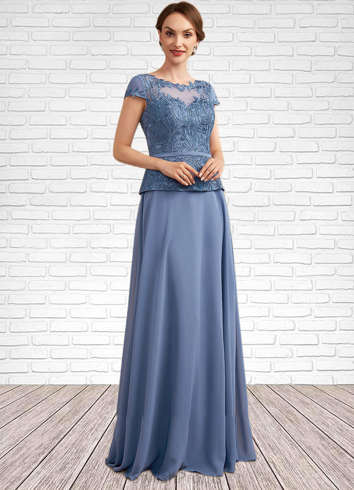 Dalia A-Line Scoop Neck Floor-Length Chiffon Lace Mother of the Bride Dress HQ126P0014989