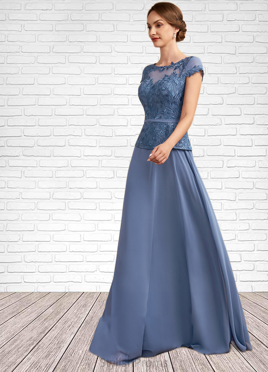 Dalia A-Line Scoop Neck Floor-Length Chiffon Lace Mother of the Bride Dress HQ126P0014989