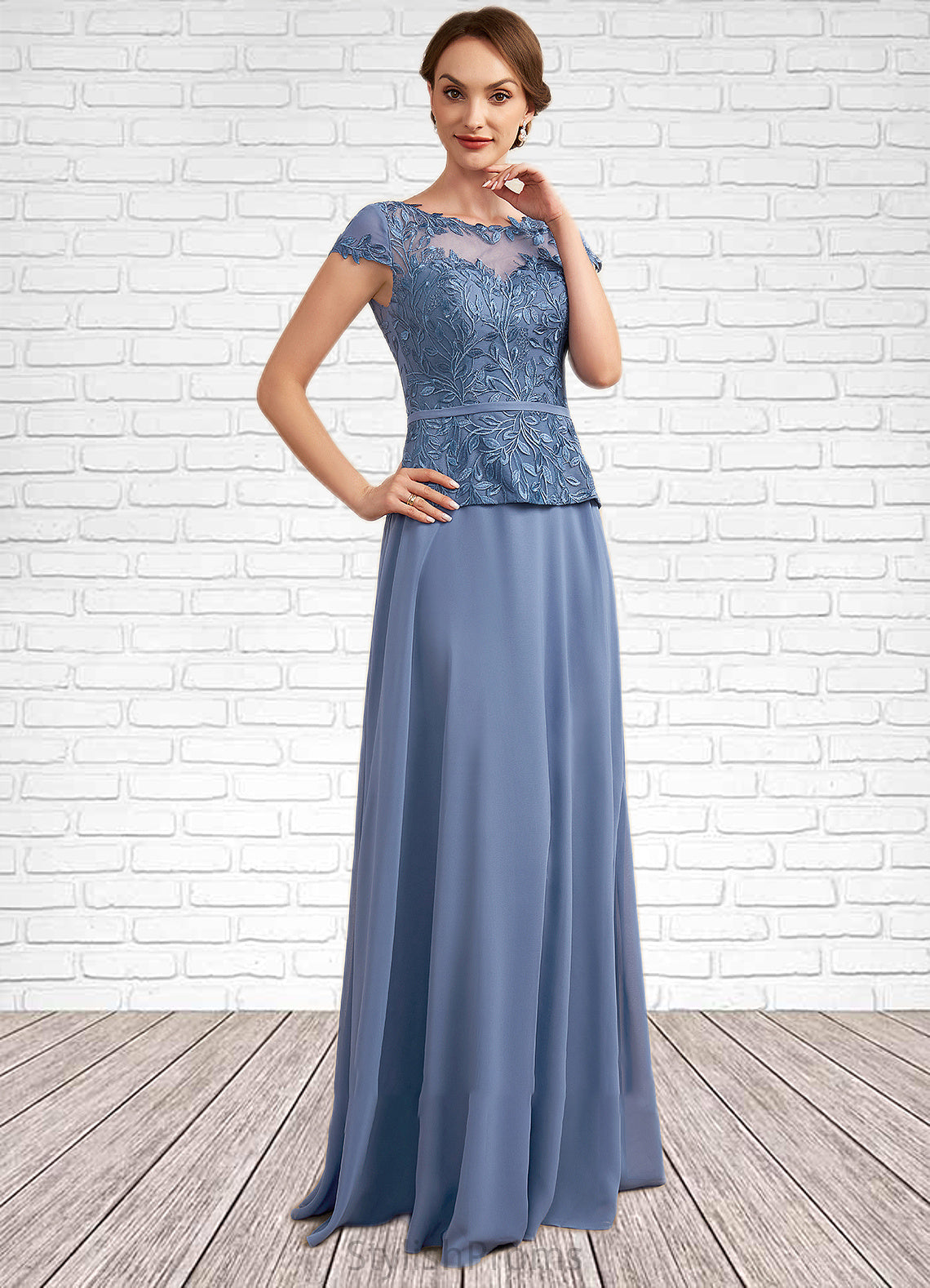 Dalia A-Line Scoop Neck Floor-Length Chiffon Lace Mother of the Bride Dress HQ126P0014989