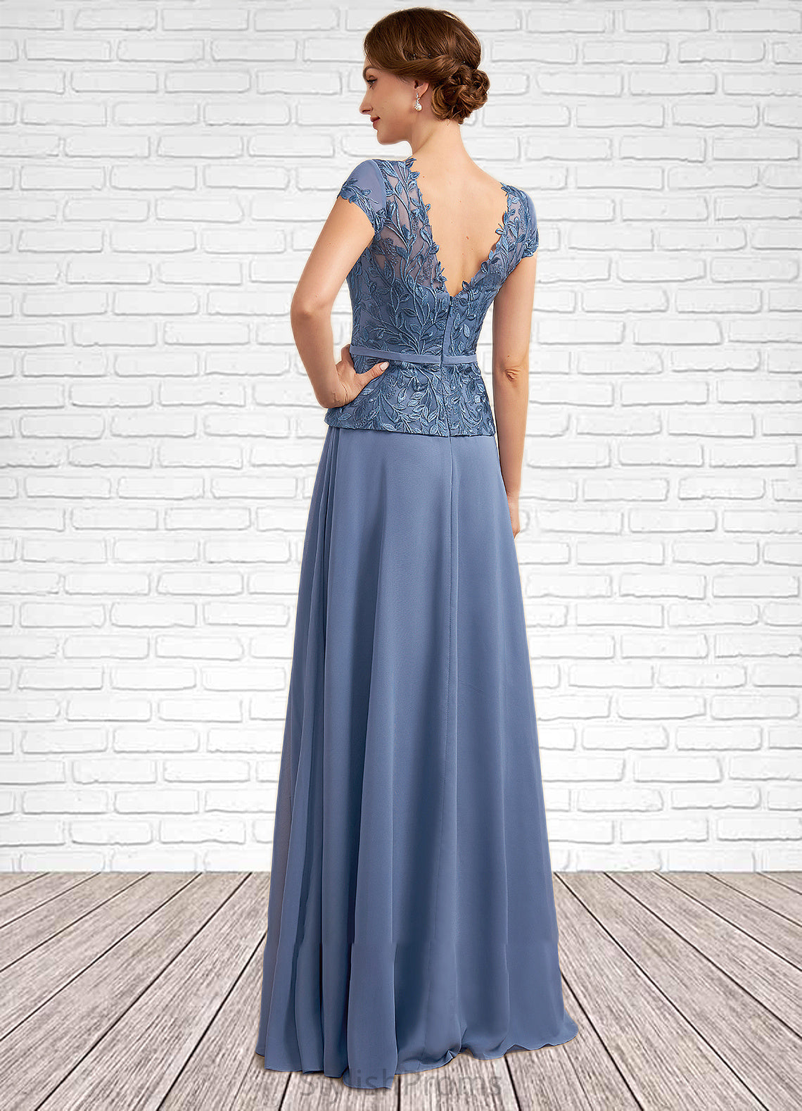 Dalia A-Line Scoop Neck Floor-Length Chiffon Lace Mother of the Bride Dress HQ126P0014989