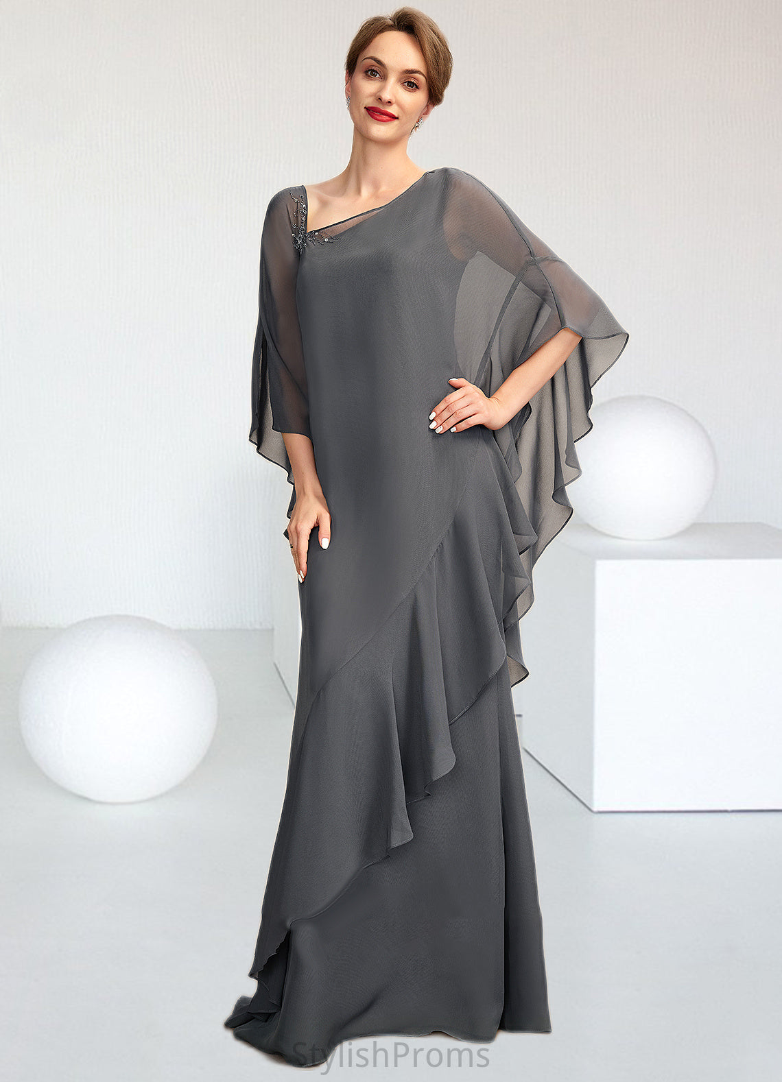 Kinsley Sheath/Column One-Shoulder Floor-Length Chiffon Mother of the Bride Dress HQ126P0014995