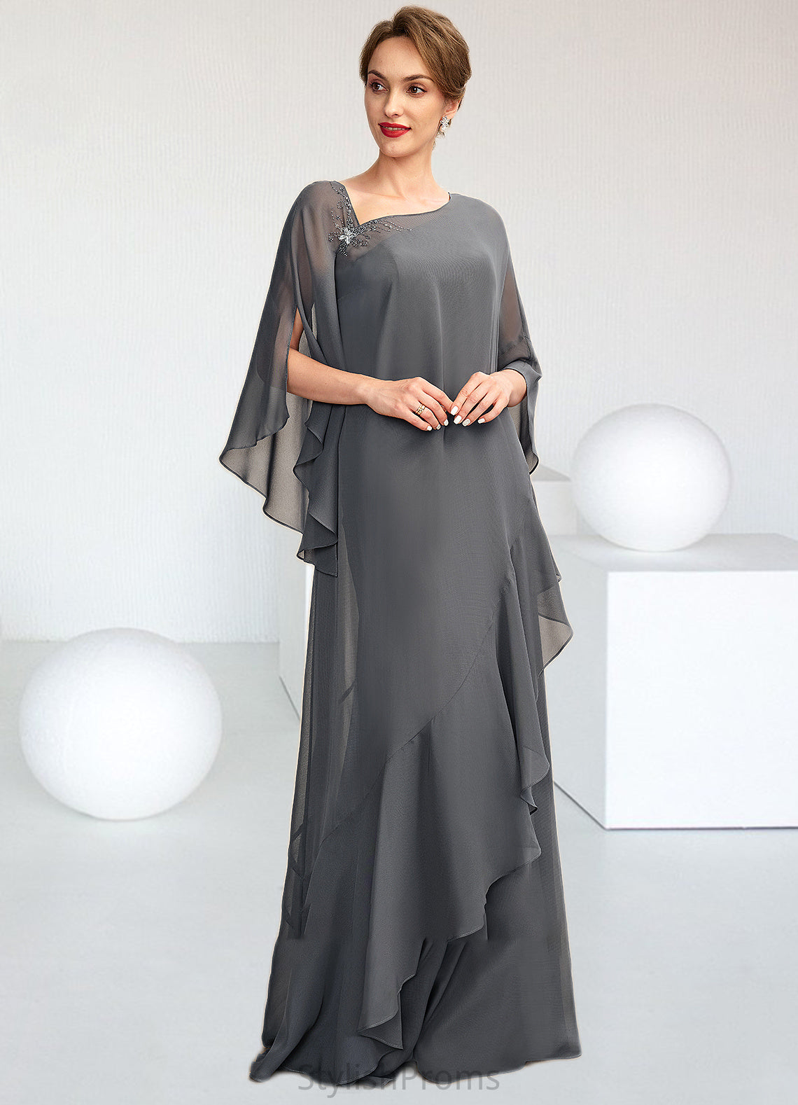 Kinsley Sheath/Column One-Shoulder Floor-Length Chiffon Mother of the Bride Dress HQ126P0014995