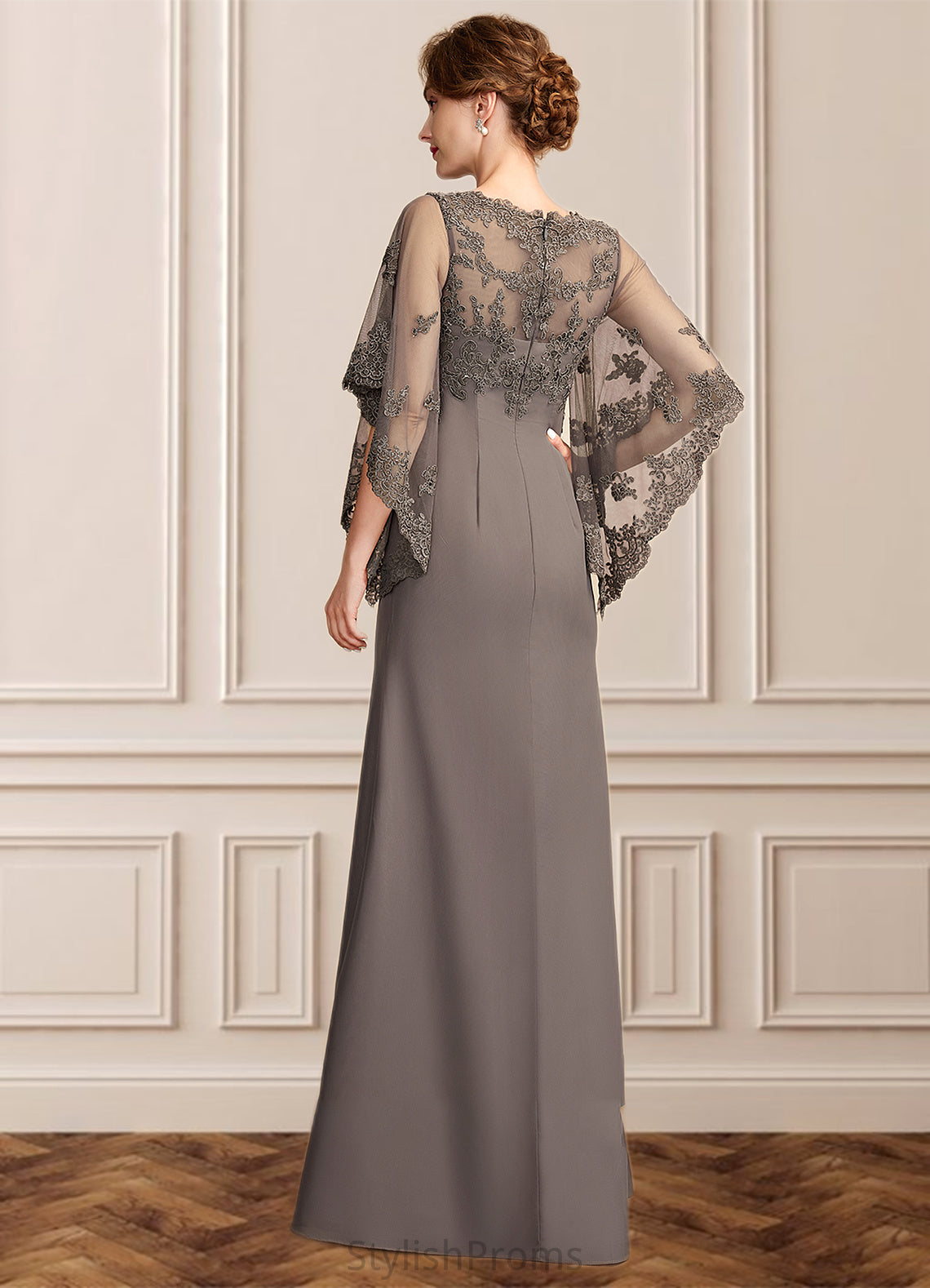 Isla Sheath/Column Scoop Neck Floor-Length Chiffon Lace Mother of the Bride Dress HQ126P0014996