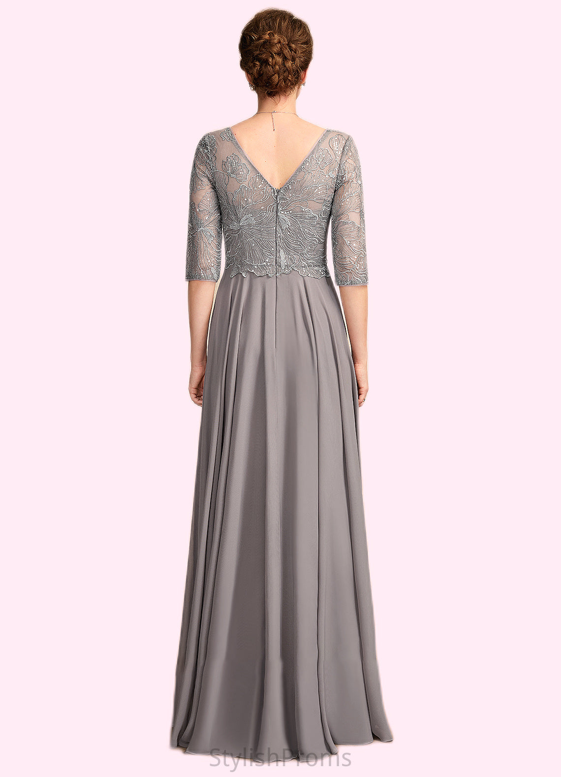 Aleena A-Line V-neck Floor-Length Chiffon Lace Mother of the Bride Dress With Sequins HQ126P0014999