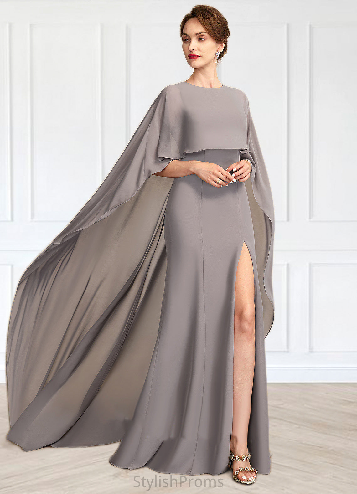 Zoe Sheath/Column Scoop Neck Sweep Train Chiffon Mother of the Bride Dress With Split Front HQ126P0015000