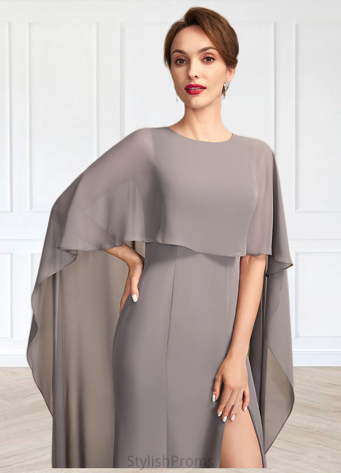 Zoe Sheath/Column Scoop Neck Sweep Train Chiffon Mother of the Bride Dress With Split Front HQ126P0015000