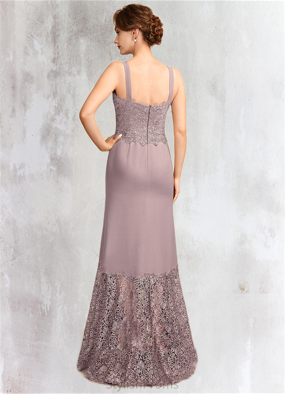 Anna Trumpet/Mermaid Square Neckline Asymmetrical Chiffon Lace Mother of the Bride Dress HQ126P0015001