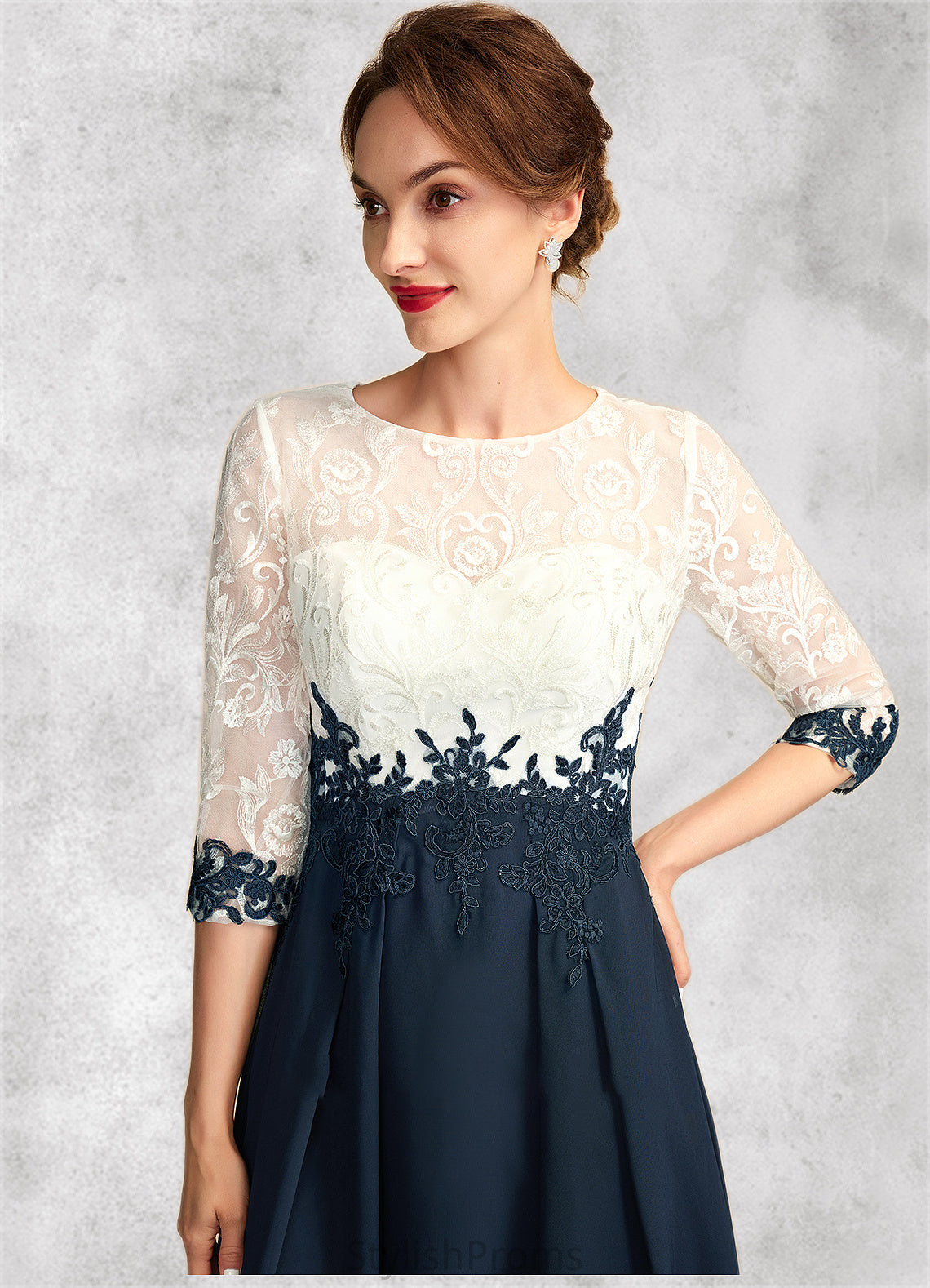 Zariah A-Line Scoop Neck Tea-Length Chiffon Lace Mother of the Bride Dress HQ126P0015002