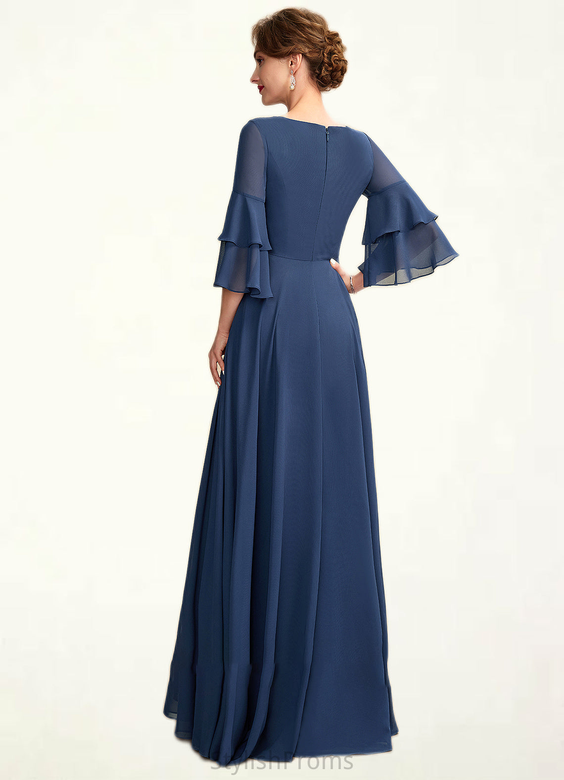 Athena A-Line V-neck Floor-Length Chiffon Mother of the Bride Dress With Cascading Ruffles HQ126P0015003