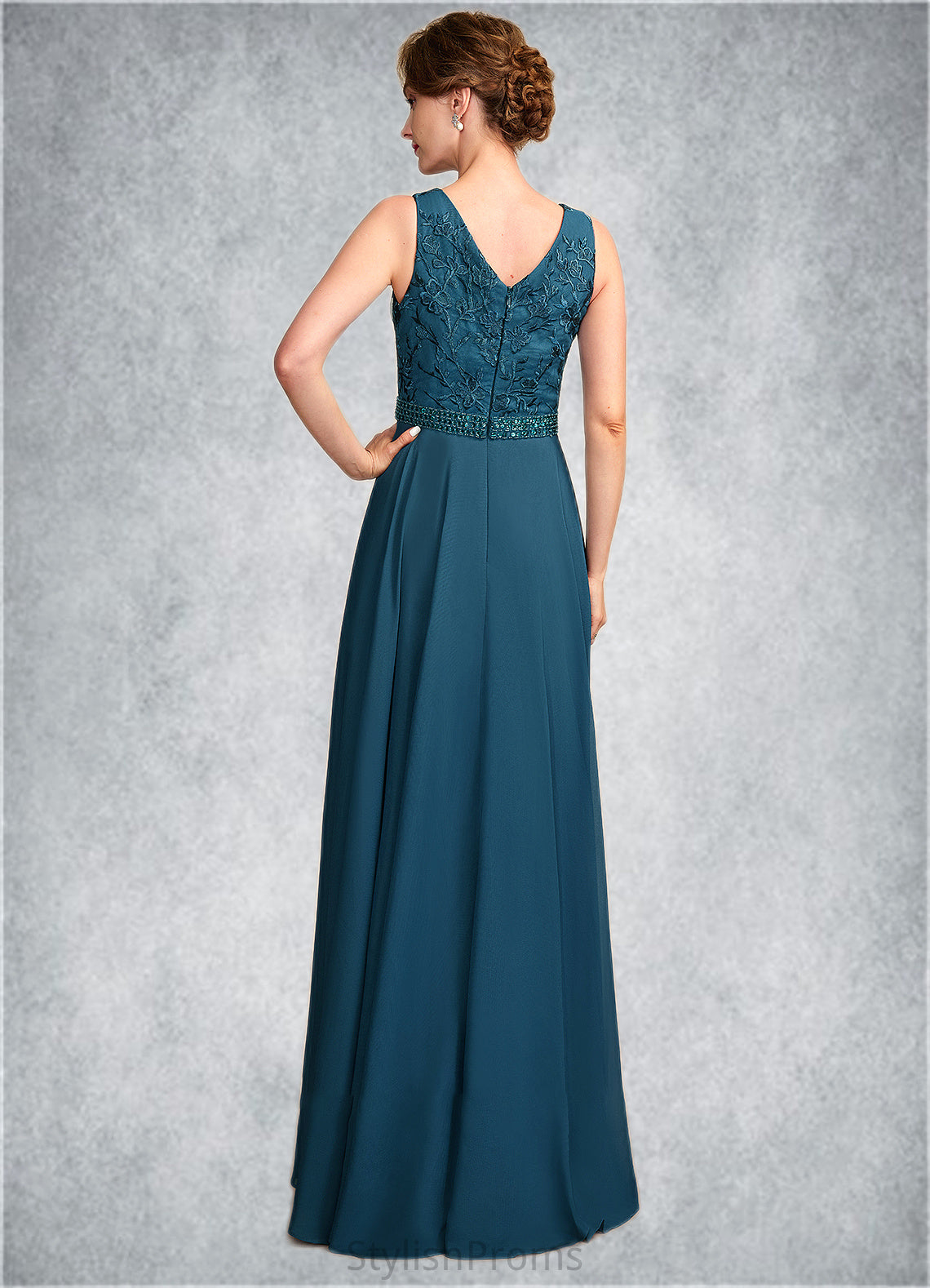 Gabrielle A-Line V-neck Floor-Length Chiffon Lace Mother of the Bride Dress With Beading Sequins HQ126P0015004