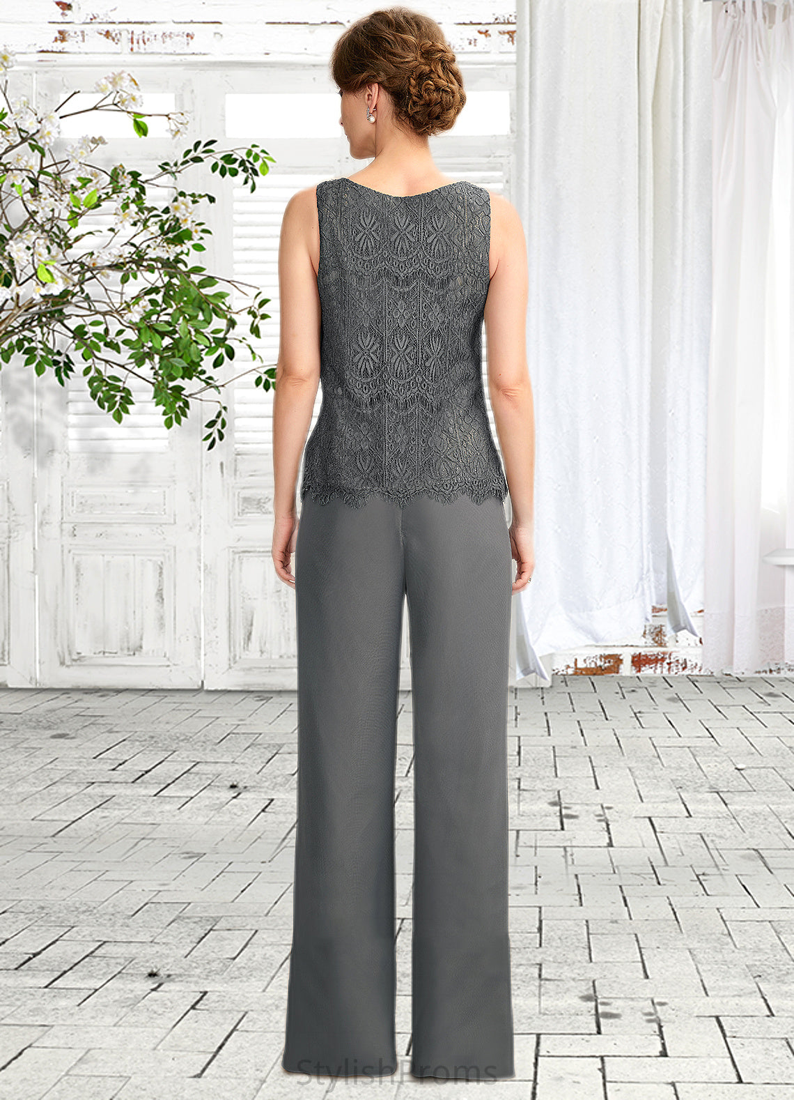 Allison Jumpsuit/Pantsuit Scoop Neck Floor-Length Chiffon Lace Mother of the Bride Dress HQ126P0015006