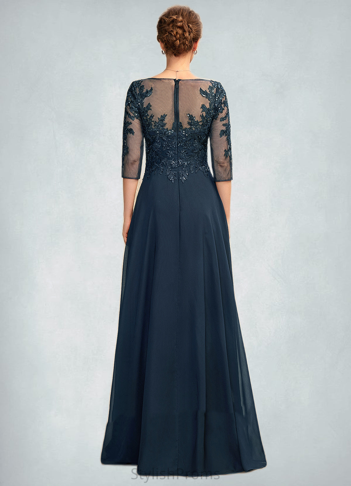 Shaniya A-Line V-neck Floor-Length Chiffon Lace Mother of the Bride Dress With Sequins Split Front HQ126P0015014